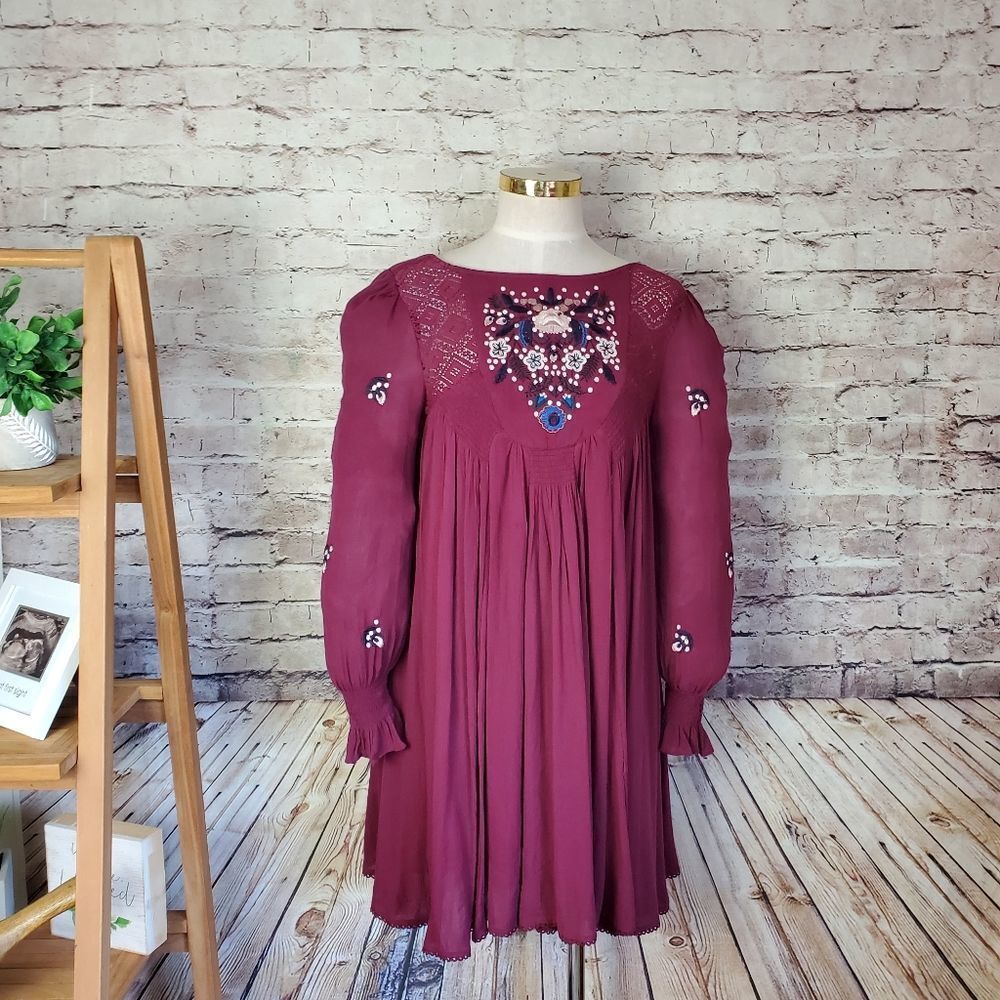 Free People BOHO Embroidered Open Back Dress
